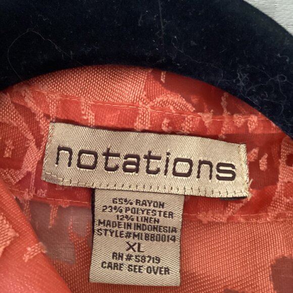Notations orange burn out patterned blouse, size XL - Picture 4 of 5